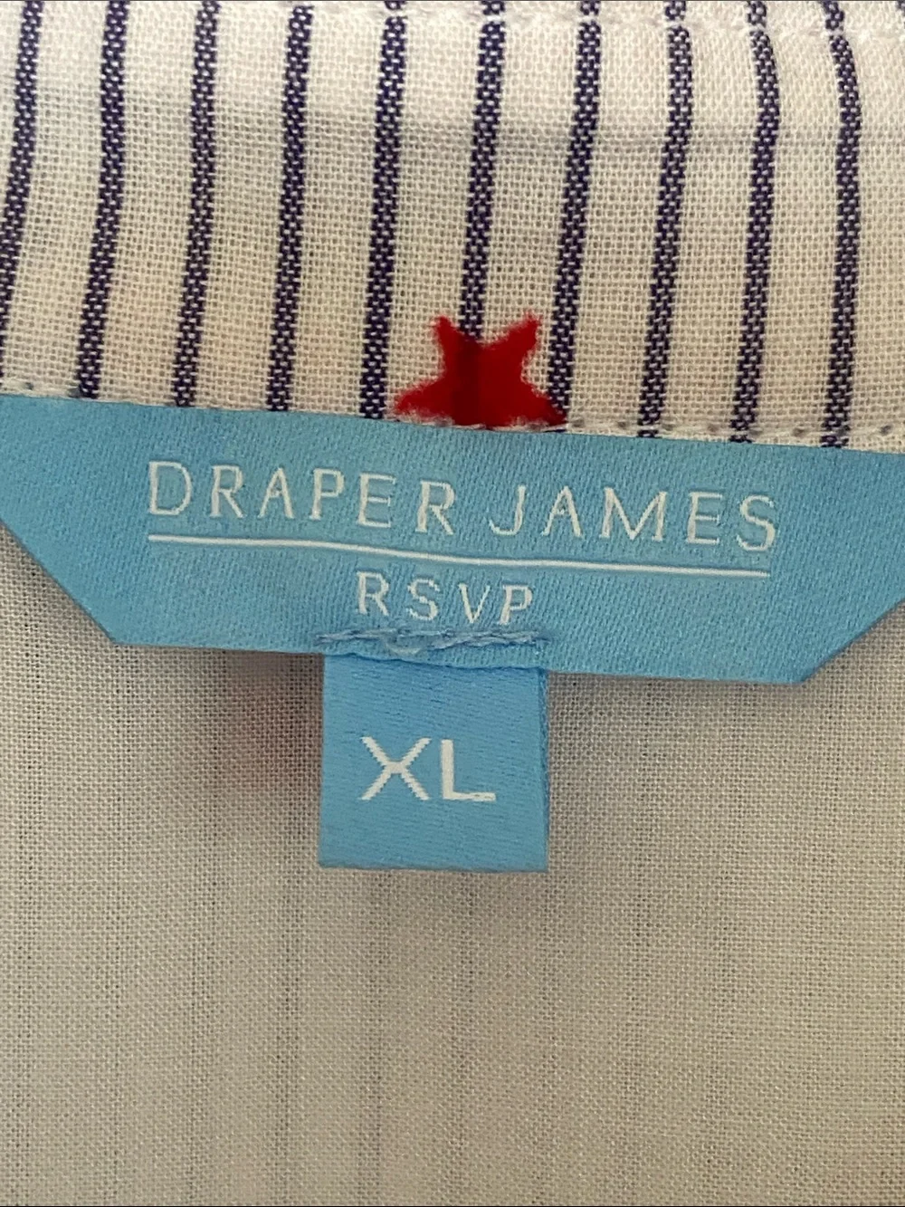 Draper James RSVP XL Blue Stripe Red Star Midi Shirt Dress Lined